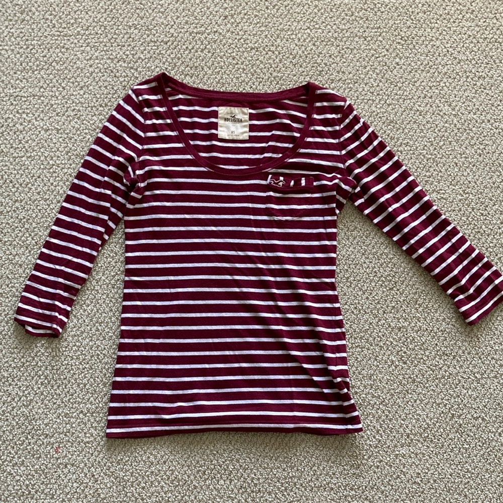 Hollister Striped Boatneck Quarter Length 3/4 Sleeve Shirt Top Blouse Sz XS EUC